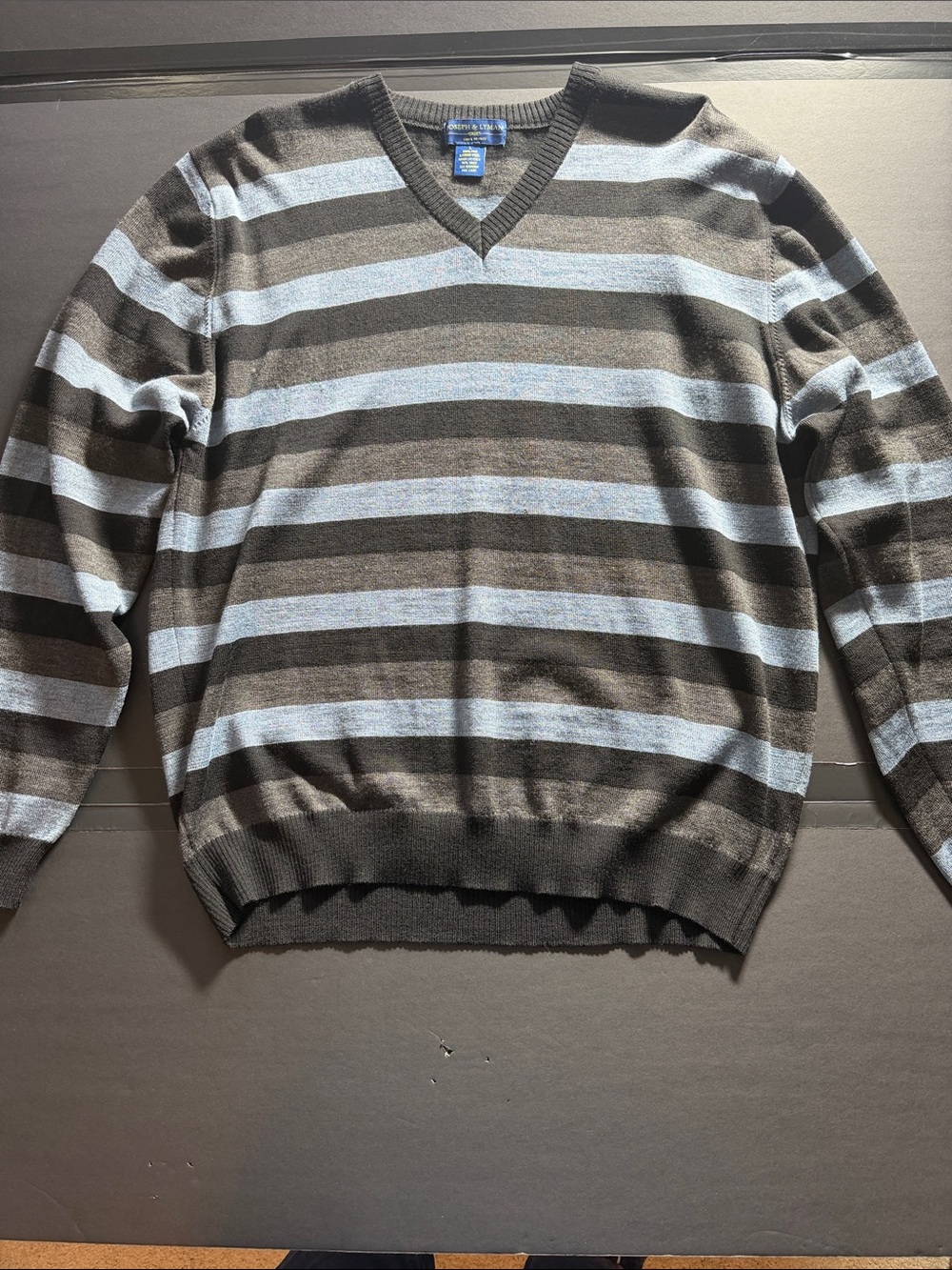 Joseph & Lyman Mens L 100% Fine Merino Wool V Neck Sweater Striped Made Italy